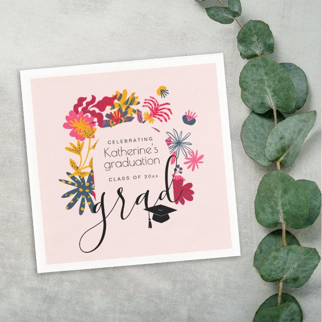 Serviette En Papier Fête de graduation florale Boho Rose Arch moderne (Créateur téléchargé)