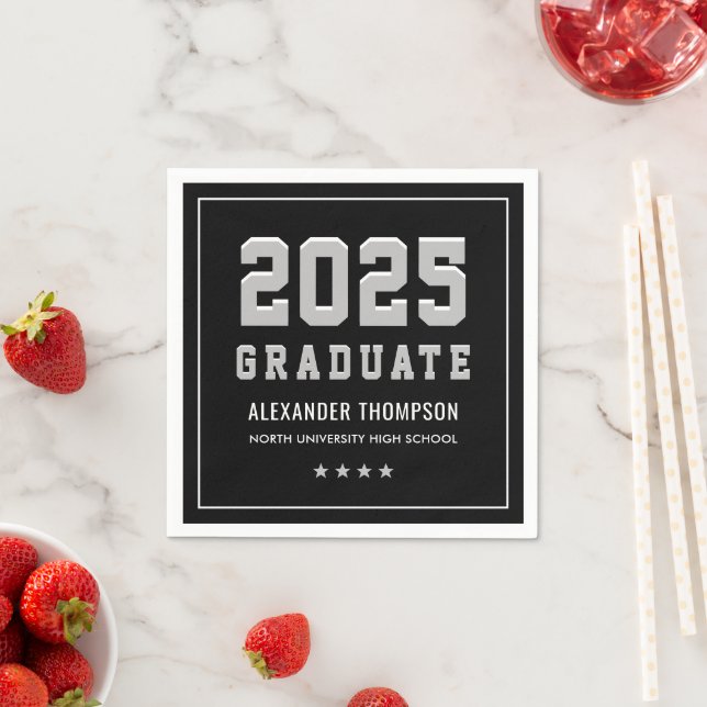 Serviette En Papier Fête de graduation moderne de Black Grey 2025 (En situation)