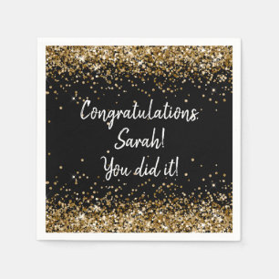 Serviette En Papier Fête de graduation personnalisée Noir & Or personn