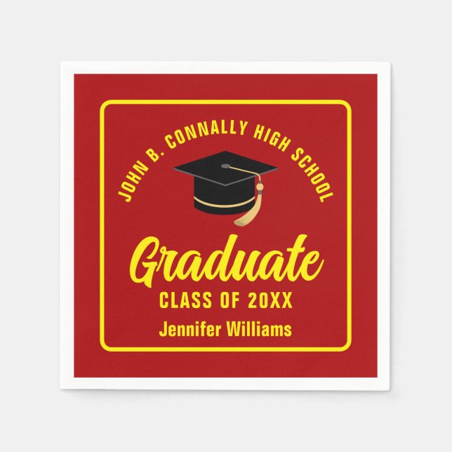 Serviette En Papier Fête de graduation personnalisée rouge jaune (Devant)