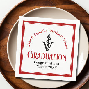 Serviette En Papier Fête de graduation rouge de l'école vétérinaire