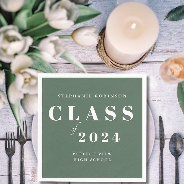 Serviette En Papier Fête de graduation verte Sage Simple (Créateur téléchargé)