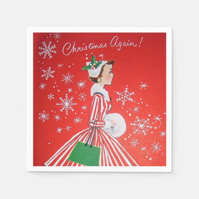 Serviette En Papier Fête de la femme de Noël rétro (Devant)