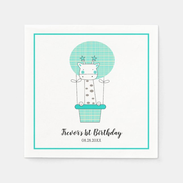 Serviette En Papier Fête de la Giraffe du premier anniversaire du garç (Devant)