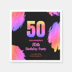Serviette En Papier fête de la parties scintillant rose néon 50e anniv