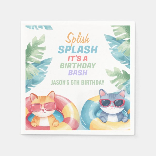 Serviette En Papier Fête de la piscine de Splish Splash Anniversaire (Devant)