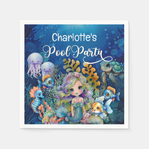 Serviette En Papier Fête de la piscine pour enfants Mermaid