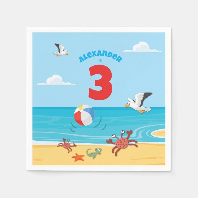 Serviette En Papier Fête de la plage du 3e anniversaire (Devant)