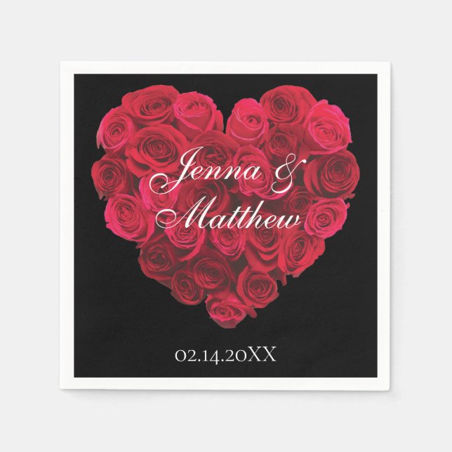 Serviette En Papier Fête de la Saint-Valentin Cœur de Rose Rouge (Devant)