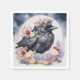 Serviette En Papier Fête de l'anniversaire du corbeau Les fleurs de cu