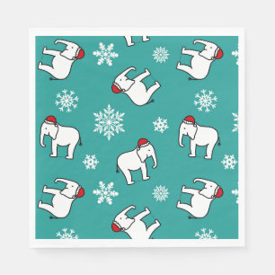 Serviette En Papier Fête de l'Éléphant Blanc de Noël (Sarcelle) Servie