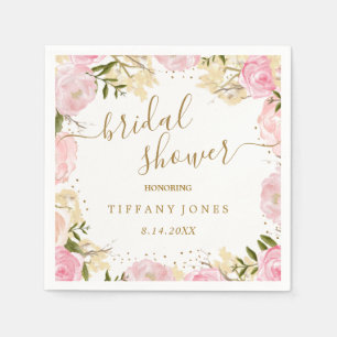 Serviette En Papier Fête de mariage aquarelle rose florale or rose