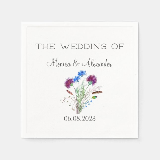 Serviette En Papier Fête de mariage au chardon Floral écossais (Devant)