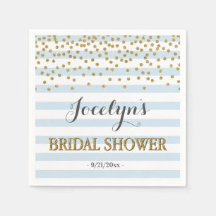Serviette En Papier Fête de mariage avec confettis rayés bleu clair et