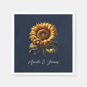 Serviette En Papier Fête de Mariage Champêtre Bleu Tournesol