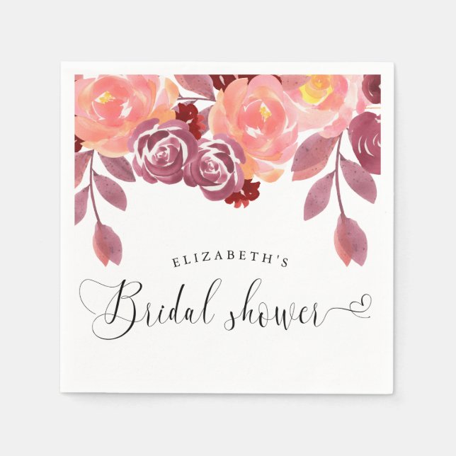 Serviette En Papier fête de mariage champêtre pivoines calligraphie él (Devant)