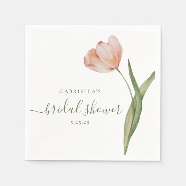 Serviette En Papier Fête de mariage champêtre tulipe aquarelle verte (Devant)