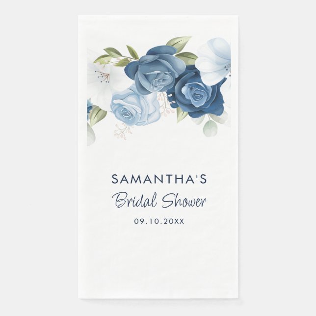 Serviette En Papier Fête de mariage élégante aux fleurs bleu poussiére (Devant)