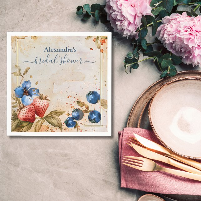 Serviette En Papier Fête de mariage élégante aux fraises sucrées et au (Créateur téléchargé)