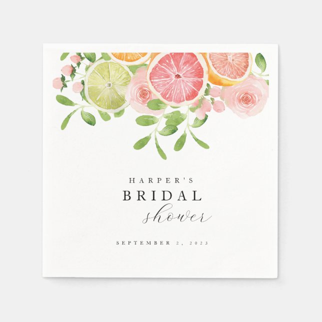 Serviette En Papier Fête de mariage fleurie et agrumes lumineuse (Devant)