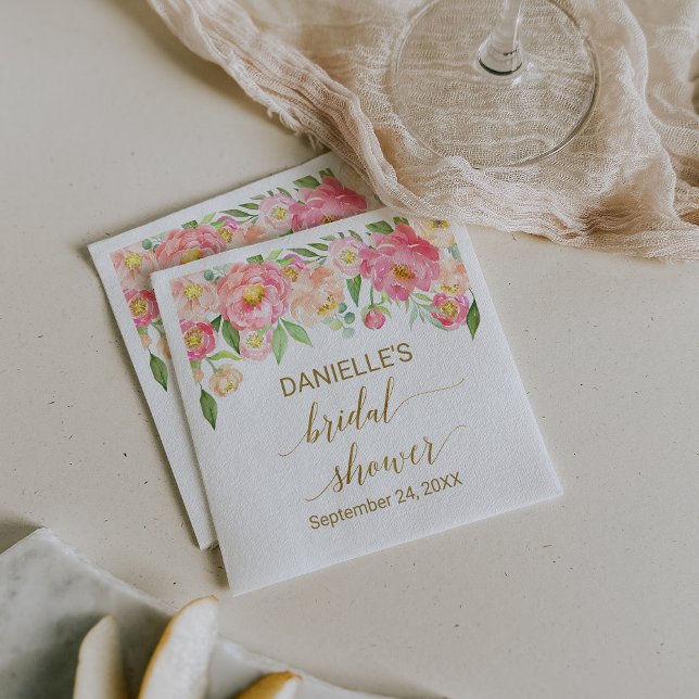 Serviette En Papier Fête de Mariage Fleurs de Pêche et Pivoines Roses (Créateur téléchargé)