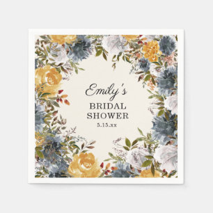 Serviette En Papier Fête de mariage floral aquarelle bleu jaune 