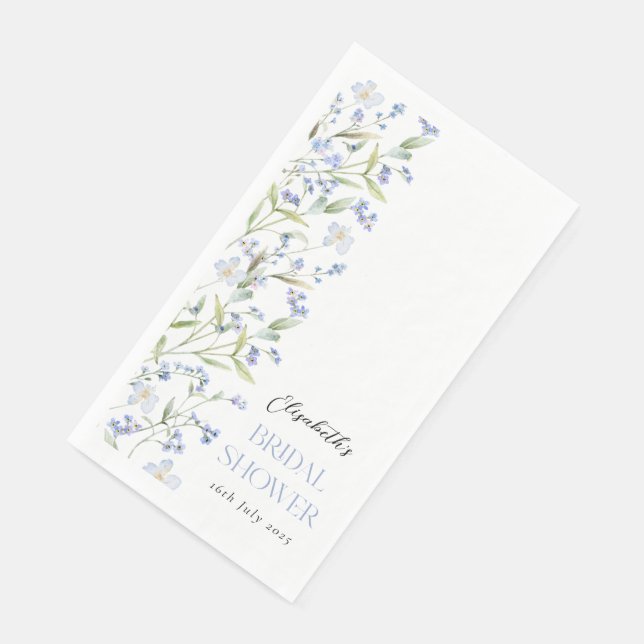 Serviette En Papier Fête de mariage floral bleu (Coin)