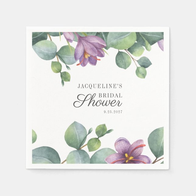 Serviette En Papier Fête de mariage Floral Eucalyptus Aquarelle Écritu (Devant)