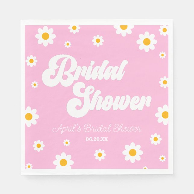 Serviette En Papier Fête de mariage floral fleuri rétro rose daisy (Devant)
