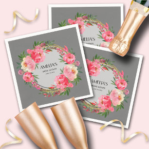 Serviette En Papier Fête de mariage floral rose aquarelle