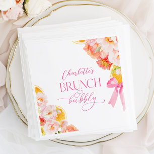 Serviette En Papier Fête de mariage floral rose et orange