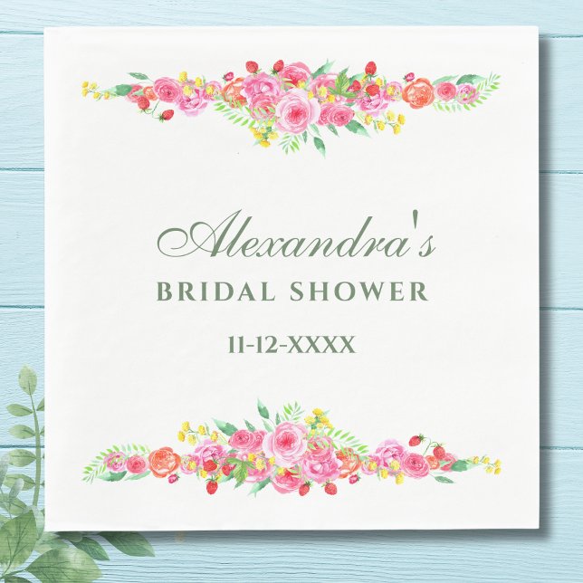 Serviette En Papier Fête de mariage floral rose pivoine (Créateur téléchargé)