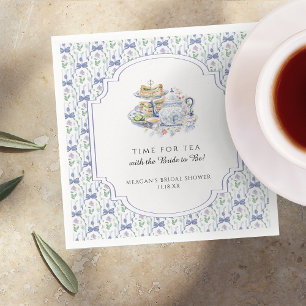 Serviette En Papier Fête de mariage Florale Bleue Coquette Tea Party