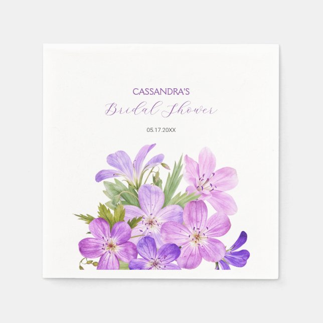 Serviette En Papier Fête de mariage Florale de Géranium Violet Rose  (Devant)