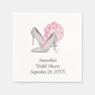 Serviette En Papier Fête de Mariage Glamour Roses Roses Argent Talons