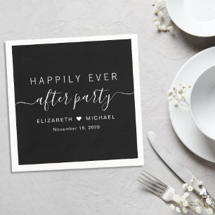 Serviette En Papier Fête de mariage noir « Happily Ever After Party »