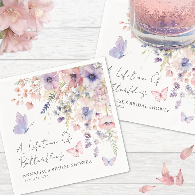 Serviette En Papier Fête de mariage papillon fleur sauvage (Butterfly Wildflower Bridal Shower Napkins)