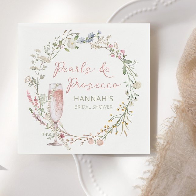 Serviette En Papier Fête de mariage Perles et Prosecco (Créateur téléchargé)