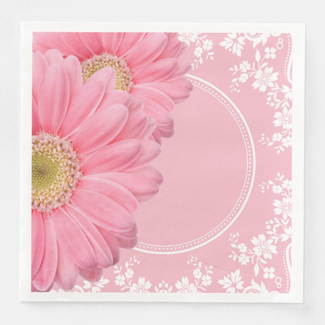 Serviette En Papier Fête de mariage rose et dentelle blanche Réception (Devant)