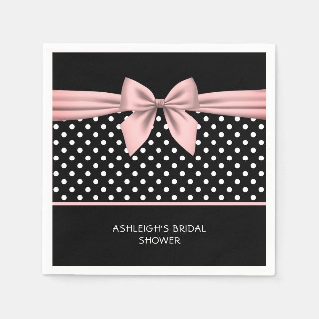 Serviette En Papier Fête de mariage rose et noir à pois (Devant)