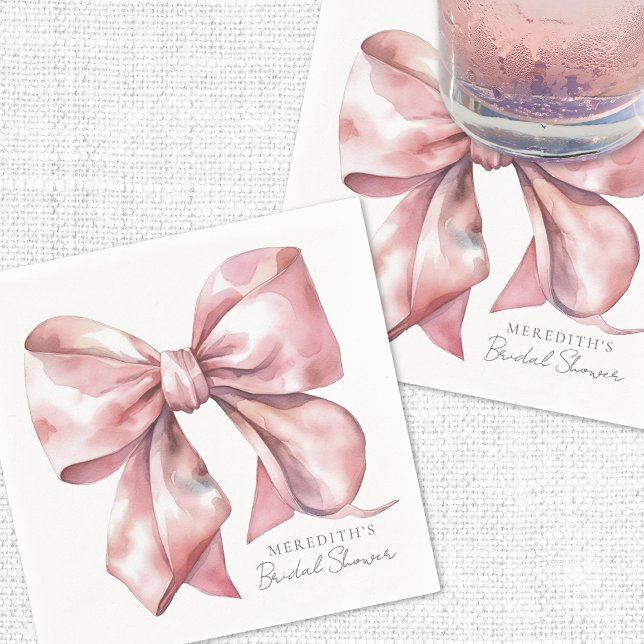Serviette En Papier Fête de Mariage Rose Foncé Ruban (Blush Pink Bow Bridal Shower Napkins)