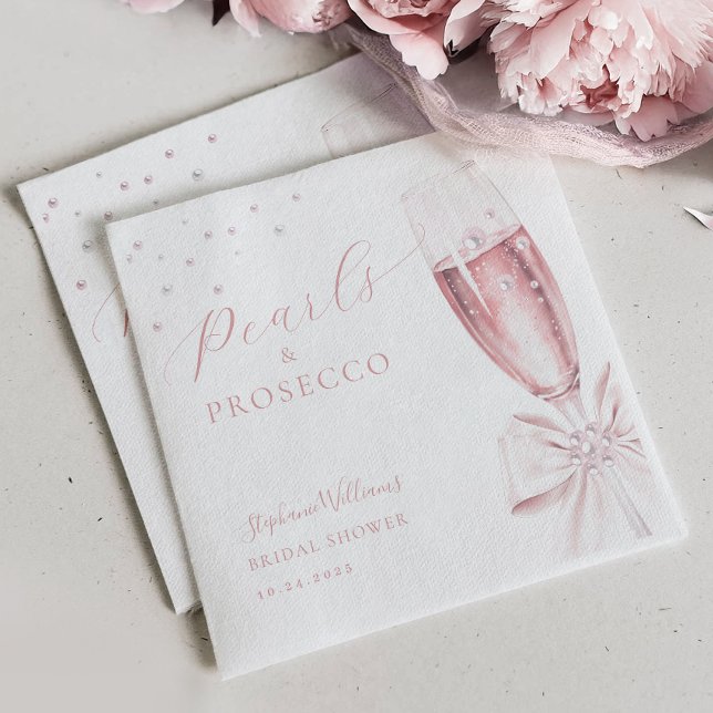 Serviette En Papier Fête de mariage rose Perles et Prosecco (Créateur téléchargé)