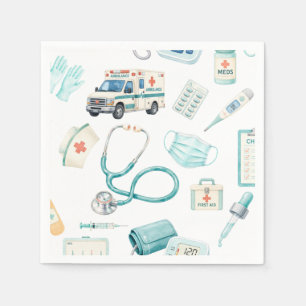 Serviette En Papier Fête de médecin infirmière à l'aquarelle