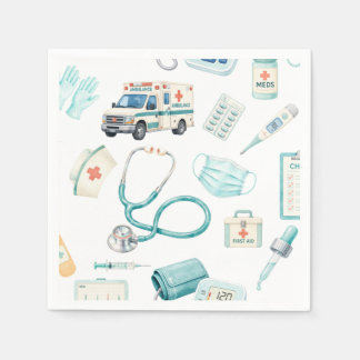 Serviette En Papier Fête de médecin infirmière à l'aquarelle