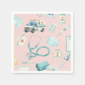 Serviette En Papier Fête de médecin infirmière à l'aquarelle
