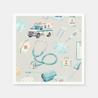 Serviette En Papier Fête de médecin infirmière à l'aquarelle