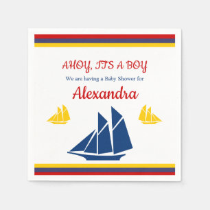Serviette En Papier Fête de naissance Bateau à voile Bleu marine Jaune