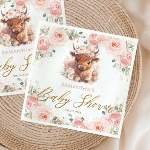 Serviette En Papier Fête de naissance bébé Fleur Rose Vache Highland D
