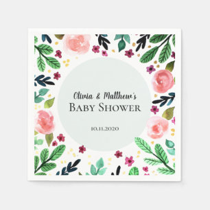 Serviette En Papier Fête de naissance de bébé fille Fleurs aquarelle m