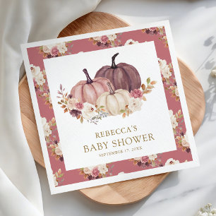 Serviette En Papier Fête de Naissance de Fleur de Citrouille Rose Pous